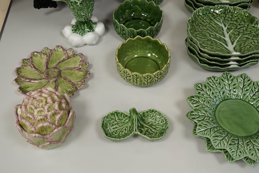 A collection of Portuguese majolica table wares and a dish etc
